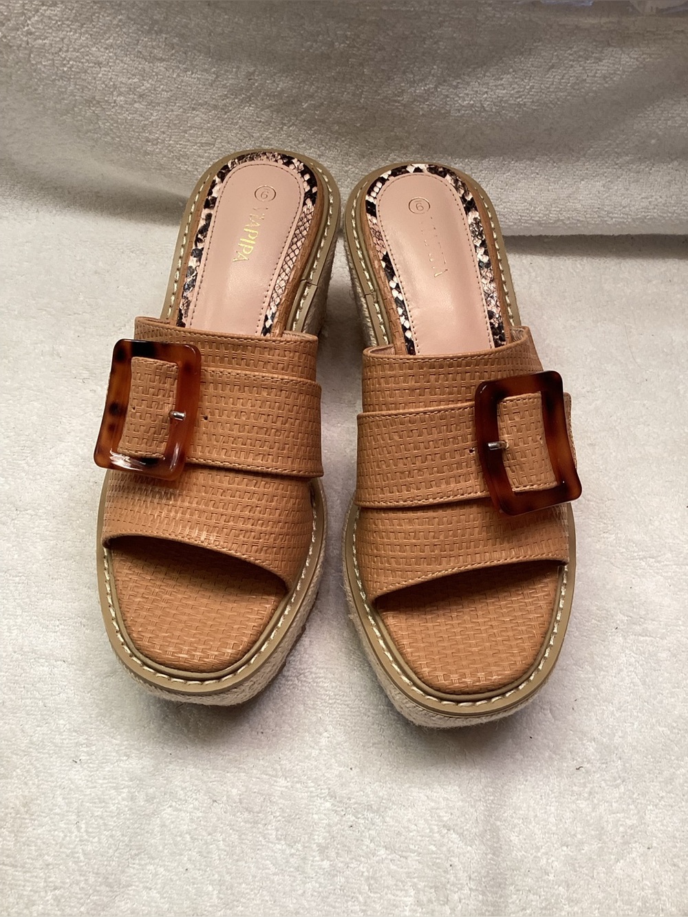 Women’s Wedge Platform Espadrille Tan Slide Sandals with Buckle